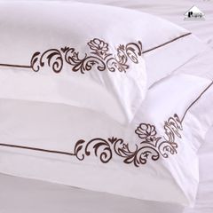 Bộ Drap Khách Sạn Cotton 60S Trơn Thêu Họa Tiết Mẫu 4