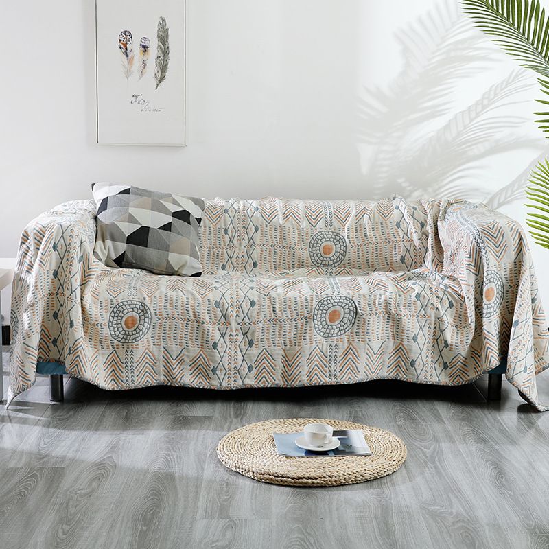 Chăn Linen Làm Thảm Phủ Sofa Trang Trí Nhật Bản Hoa Tròn 2 Mặt