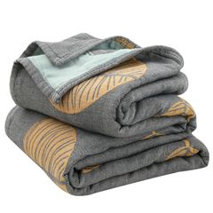 Chăn Đũi Nhật Bản Họa Tiết Chiếc Lá In Màu 2 Mặt Xám Xanh