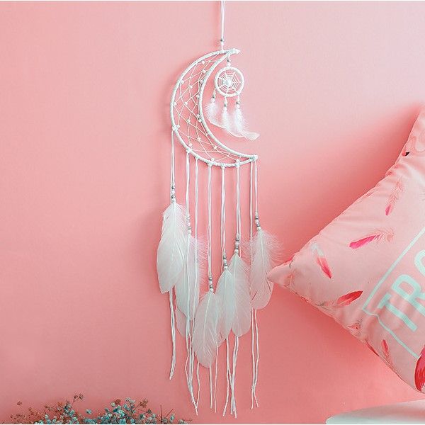 Dreamcatcher Mặt Trăng Lớn Phối Lông Vũ Tua Rua Dài