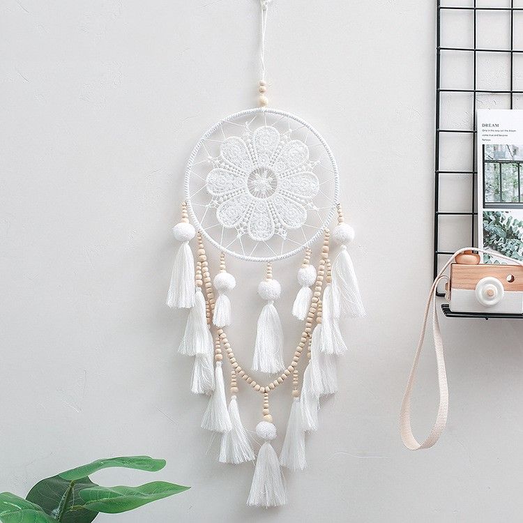 Dream Catcher Treo Tường Bông Hoa Phối Chuỗi Hạt Ấn Độ