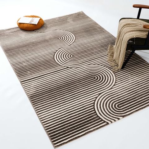 Thảm Lông Sợi Ngắn Dệt Sợi Sọc Ngang Phối Sóng Xám