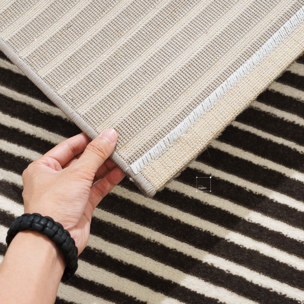 Thảm Lông Sợi Ngắn Dệt Sợi Sọc Ngang Phối Sóng Xám