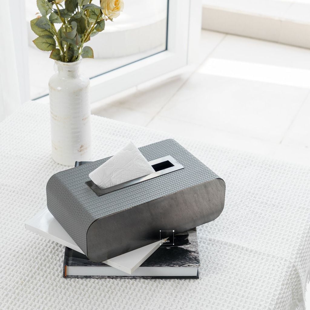 Hộp Khăn Giấy Kim Loại Phối Da Bện