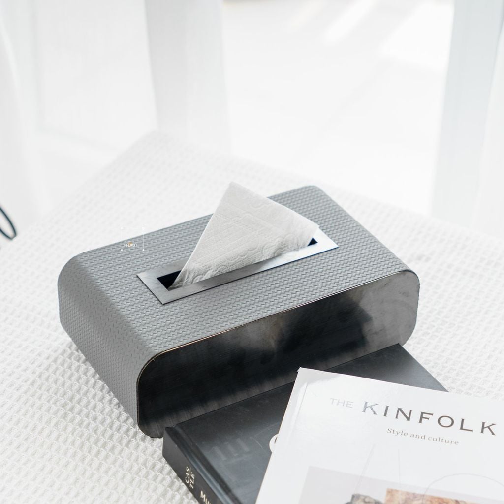 Hộp Khăn Giấy Kim Loại Phối Da Bện