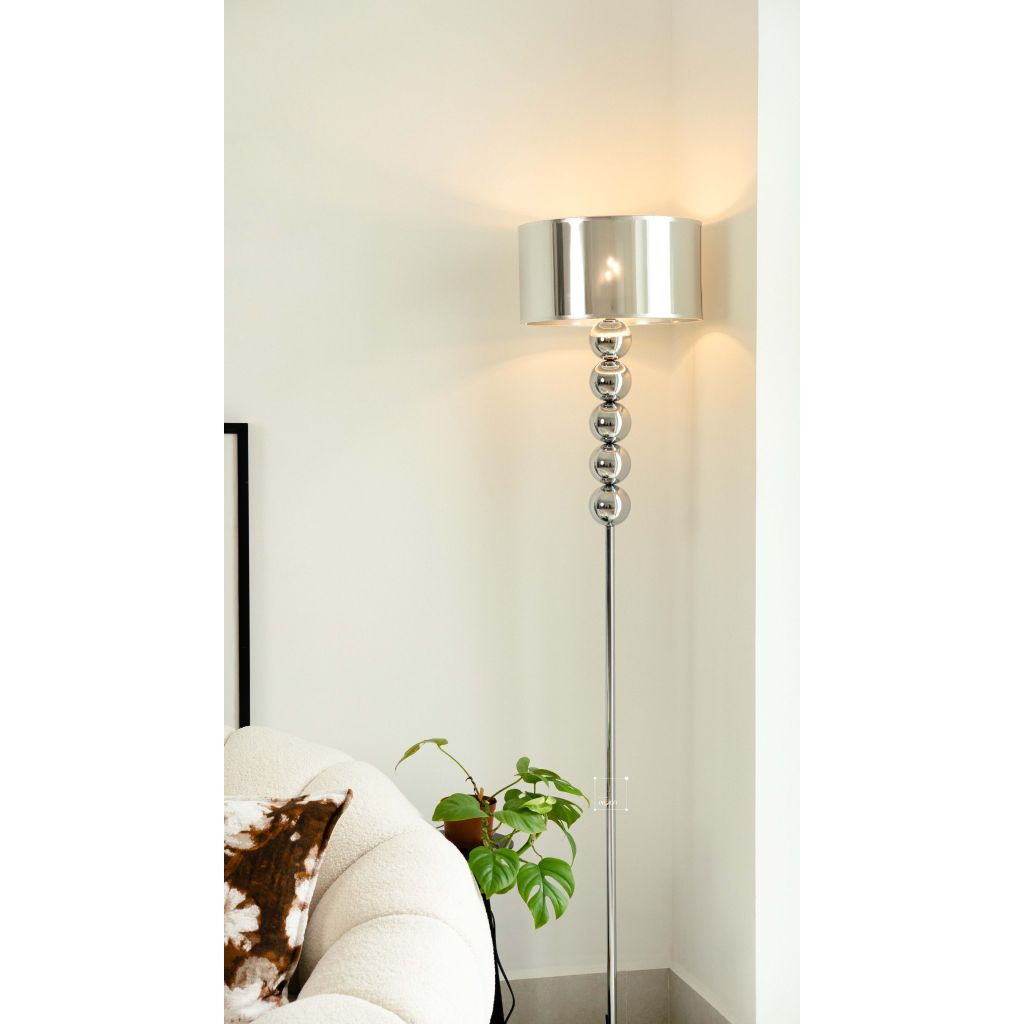 Đèn Sàn Inox Mạ Điện Phong Cách Retro Khối Tròn Thân Đèn