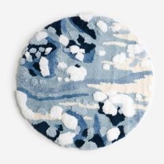 Thảm Tròn Lông Len Dệt Thủ Công Décor Hình Tròn Điểm Xanh Trắng