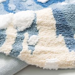 Thảm Tròn Lông Len Dệt Thủ Công Décor Hình Tròn Điểm Xanh Trắng