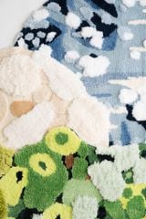Thảm Tròn Lông Len Dệt Thủ Công Décor Hình Tròn Điểm Xanh Trắng