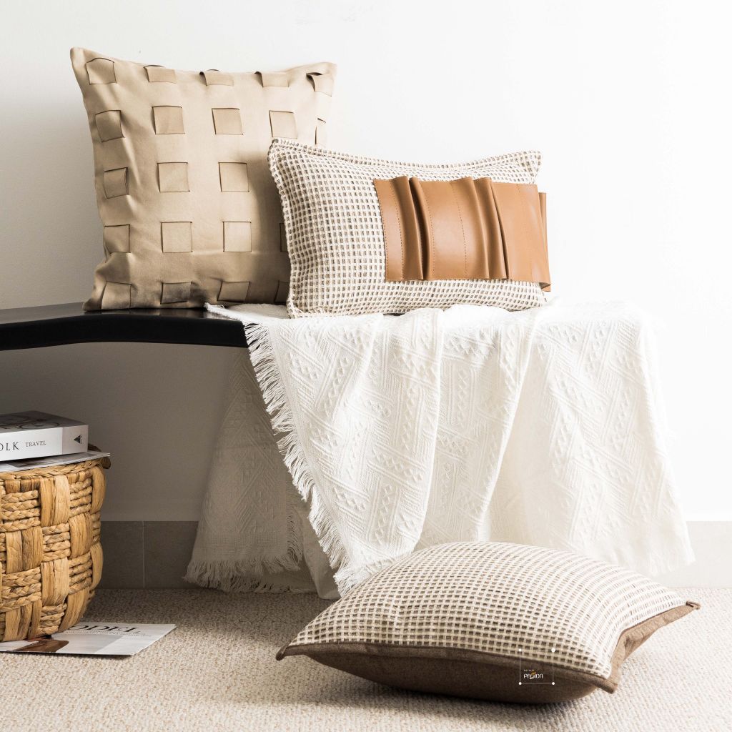 Vỏ Gối Tựa Trang Trí Sofa Da Nâu Phối Màu Wabi Sabi
