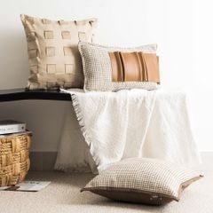 Vỏ Gối Tựa Trang Trí Sofa Da Nâu Phối Màu Wabi Sabi