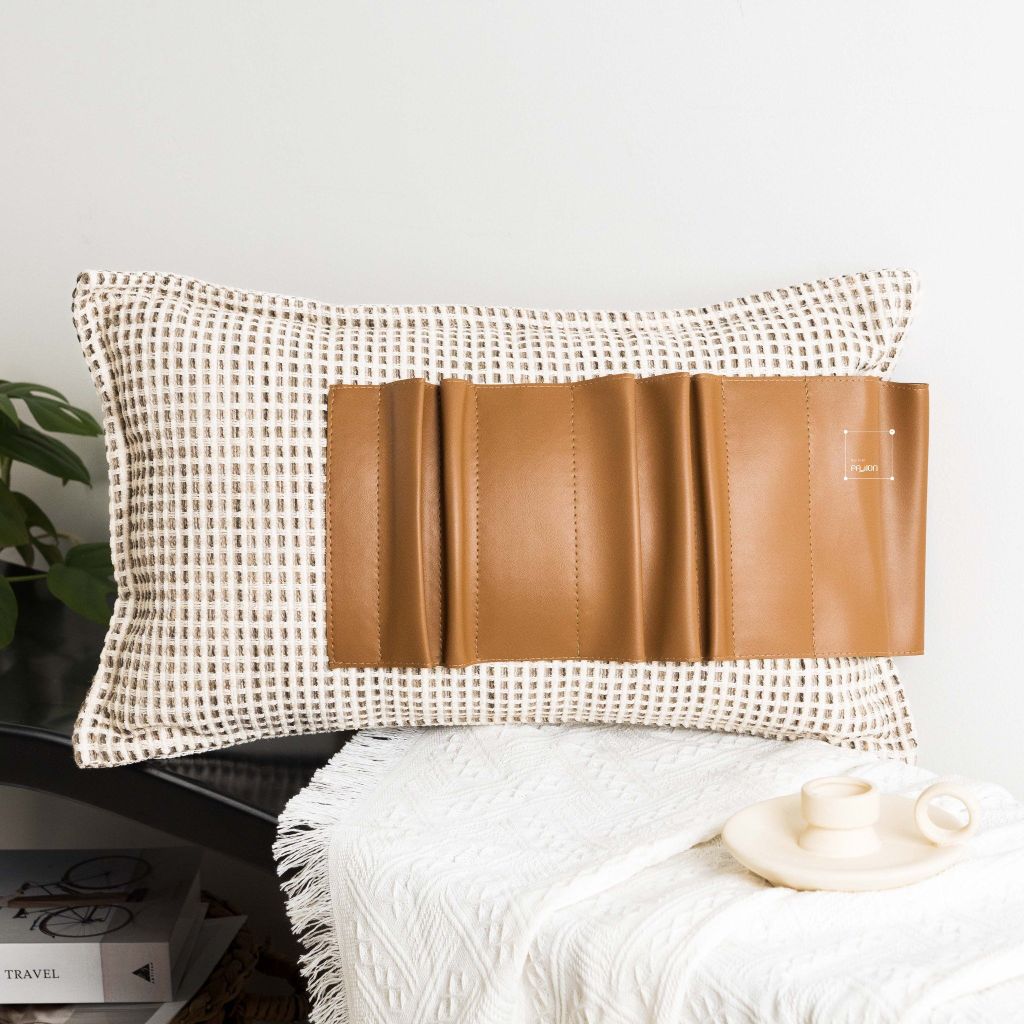 Vỏ Gối Tựa Trang Trí Sofa Da Nâu Phối Màu Wabi Sabi