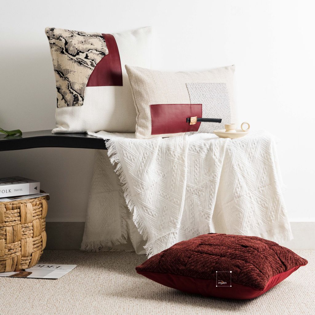 Vỏ Gối Sofa Cao Cấp Trang Trí Giường Ngủ Tông Đỏ Rượu