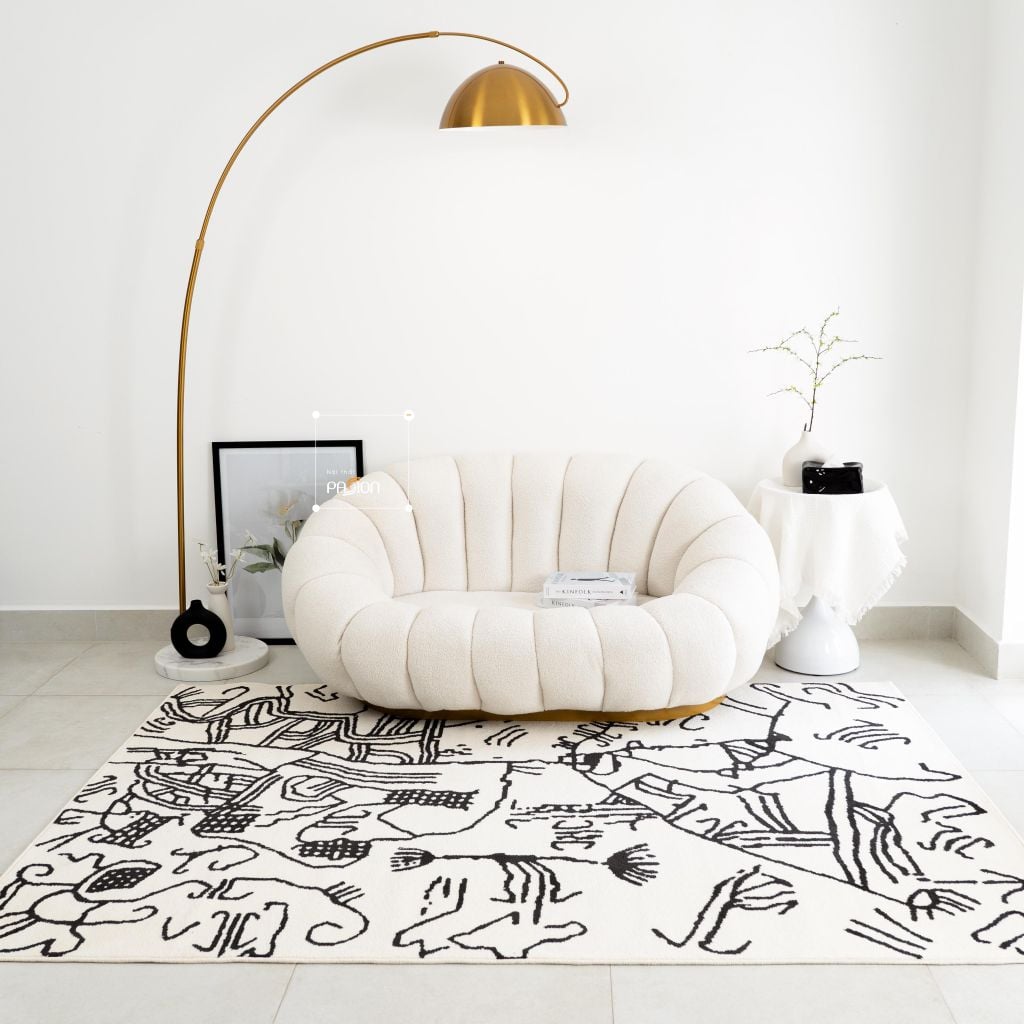 Thảm Lông Sợi Ngắn Alice Họa Tiết Abstract Trắng Đen