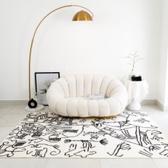 Thảm Lông Sợi Ngắn Alice Họa Tiết Abstract Trắng Đen