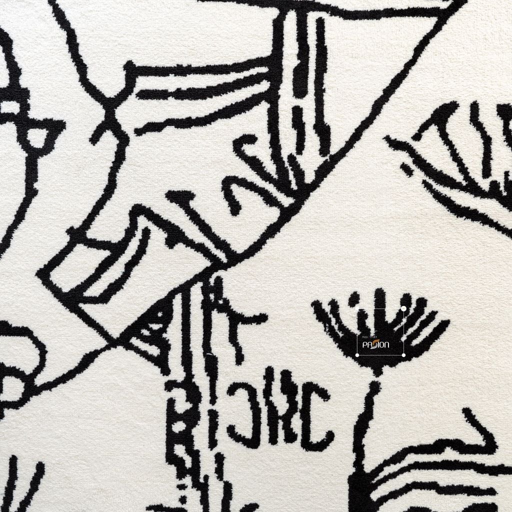 Thảm Lông Sợi Ngắn Alice Họa Tiết Abstract Trắng Đen