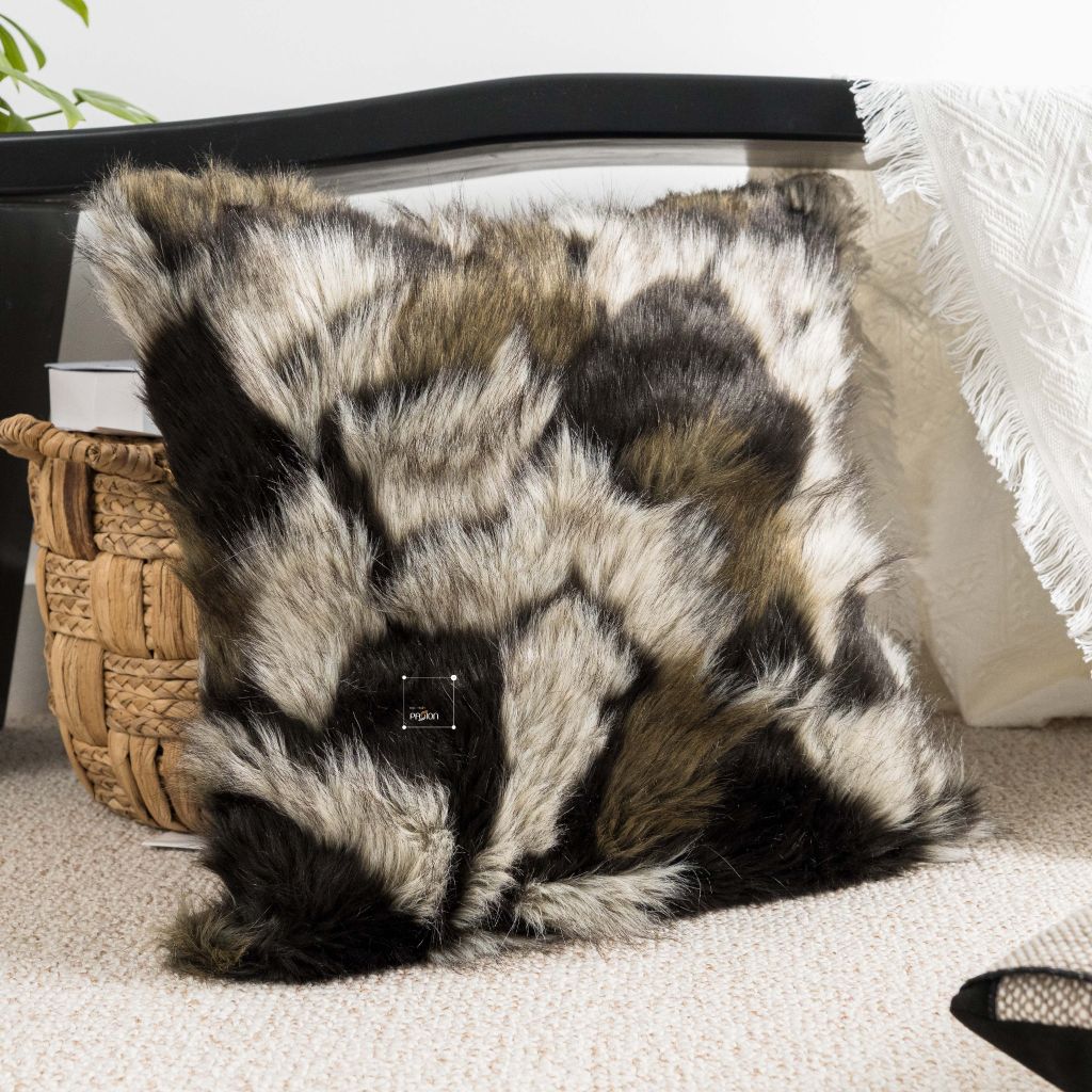 Vỏ Gối Tựa Sofa Lông Phối Caro Hàng Thiết Kế Hiện Đại