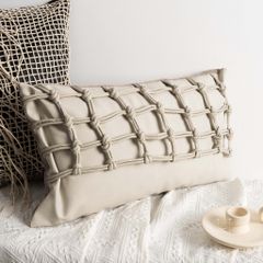 Vỏ Gối Tựa Lưng Sofa Vuông Dệt Thủ Công Cao Cấp Tua Rua Tông Nâu Nhạt