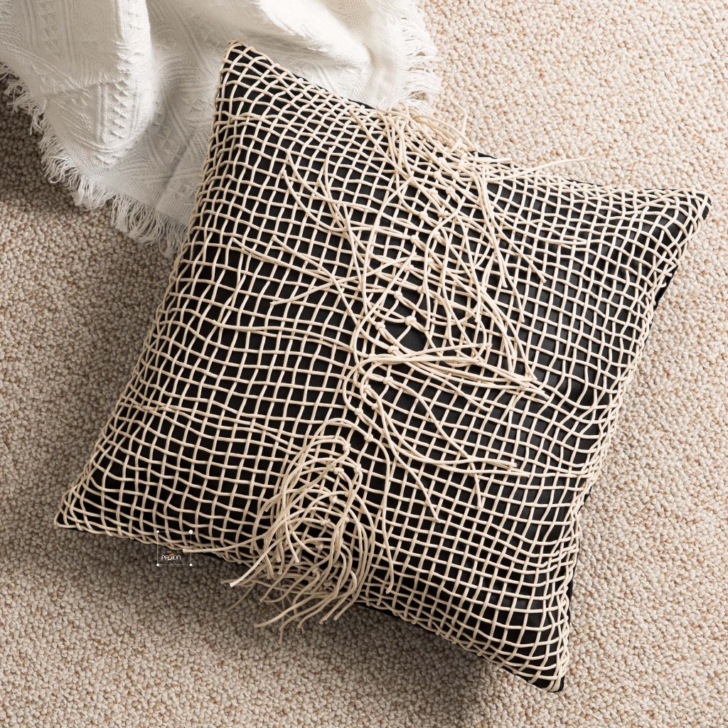 Vỏ Gối Tựa Lưng Sofa Vuông Dệt Thủ Công Cao Cấp Tua Rua Tông Nâu Nhạt