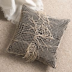 Vỏ Gối Tựa Lưng Sofa Vuông Dệt Thủ Công Cao Cấp Tua Rua Tông Nâu Nhạt