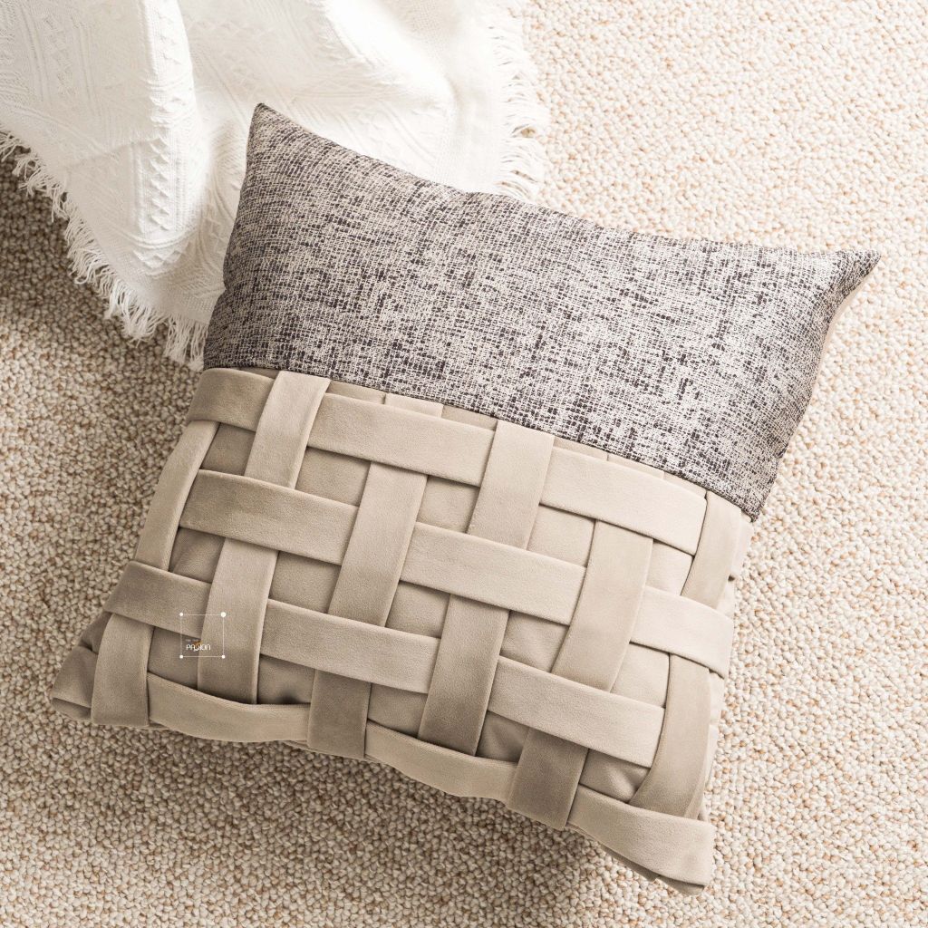 Vỏ Gối Tựa Lưng Sofa Vuông Dệt Thủ Công Cao Cấp Tua Rua Tông Nâu Nhạt