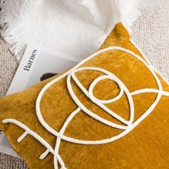 Vỏ Gối Tựa Lưng Nhung Dệt Thêu Nổi Tông Vàng Trắng