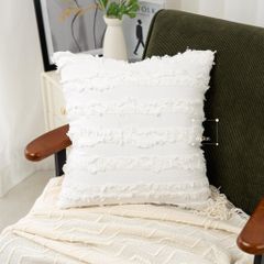 Vỏ Gối Tựa Lưng Sọc Tua Rua Vải Lanh Màu