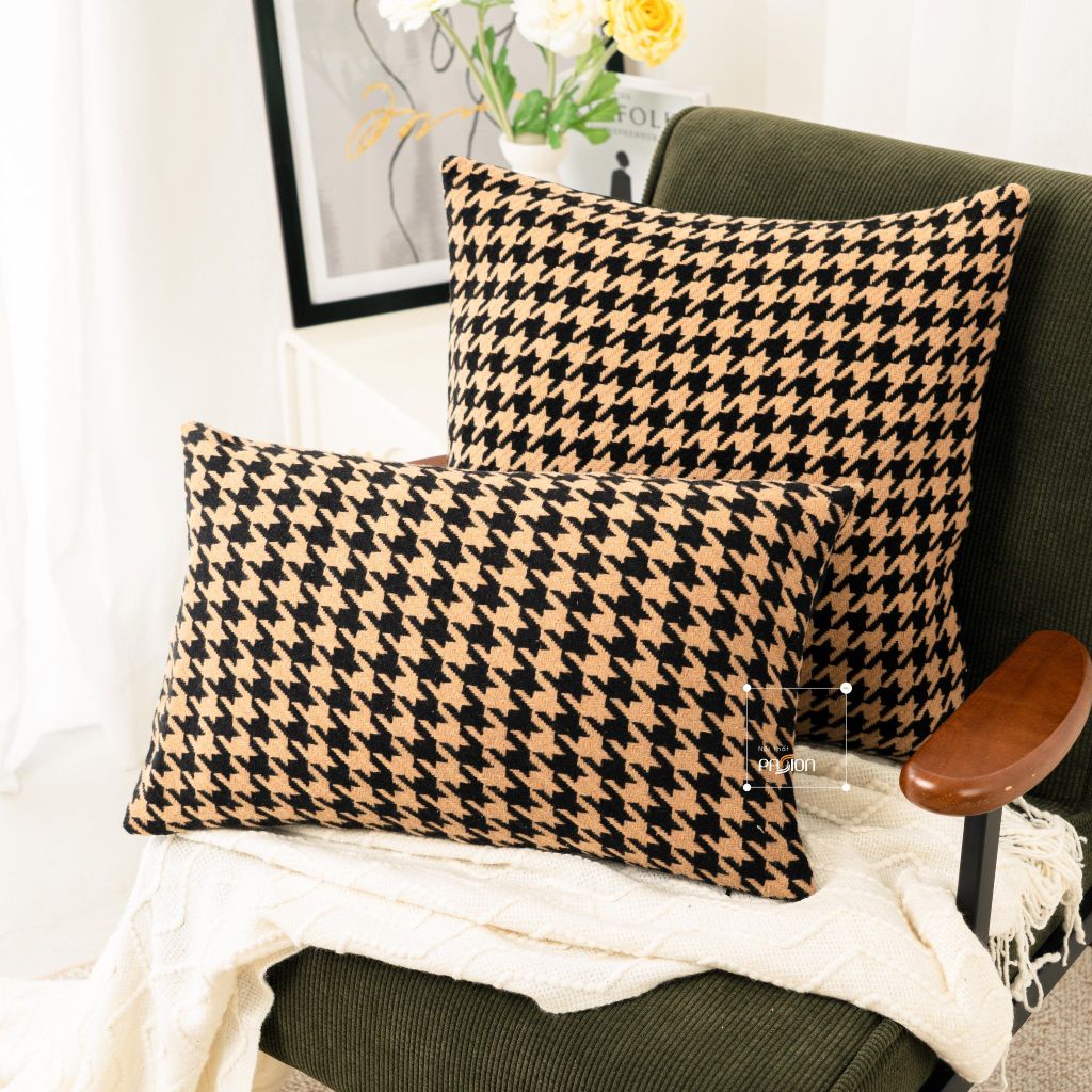 Gối Tựa Lưng Lông Len Dệt Họa Tiết Houndstooth