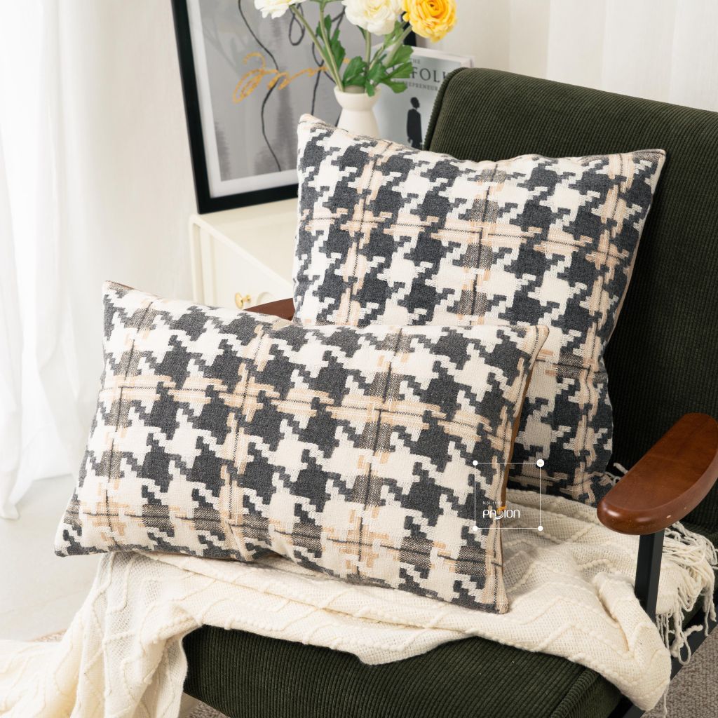 Gối Tựa Lưng Lông Len Dệt Họa Tiết Houndstooth