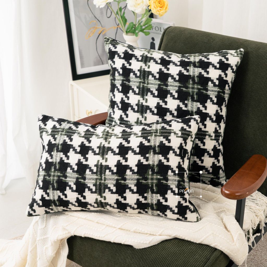 Gối Tựa Lưng Lông Len Dệt Họa Tiết Houndstooth