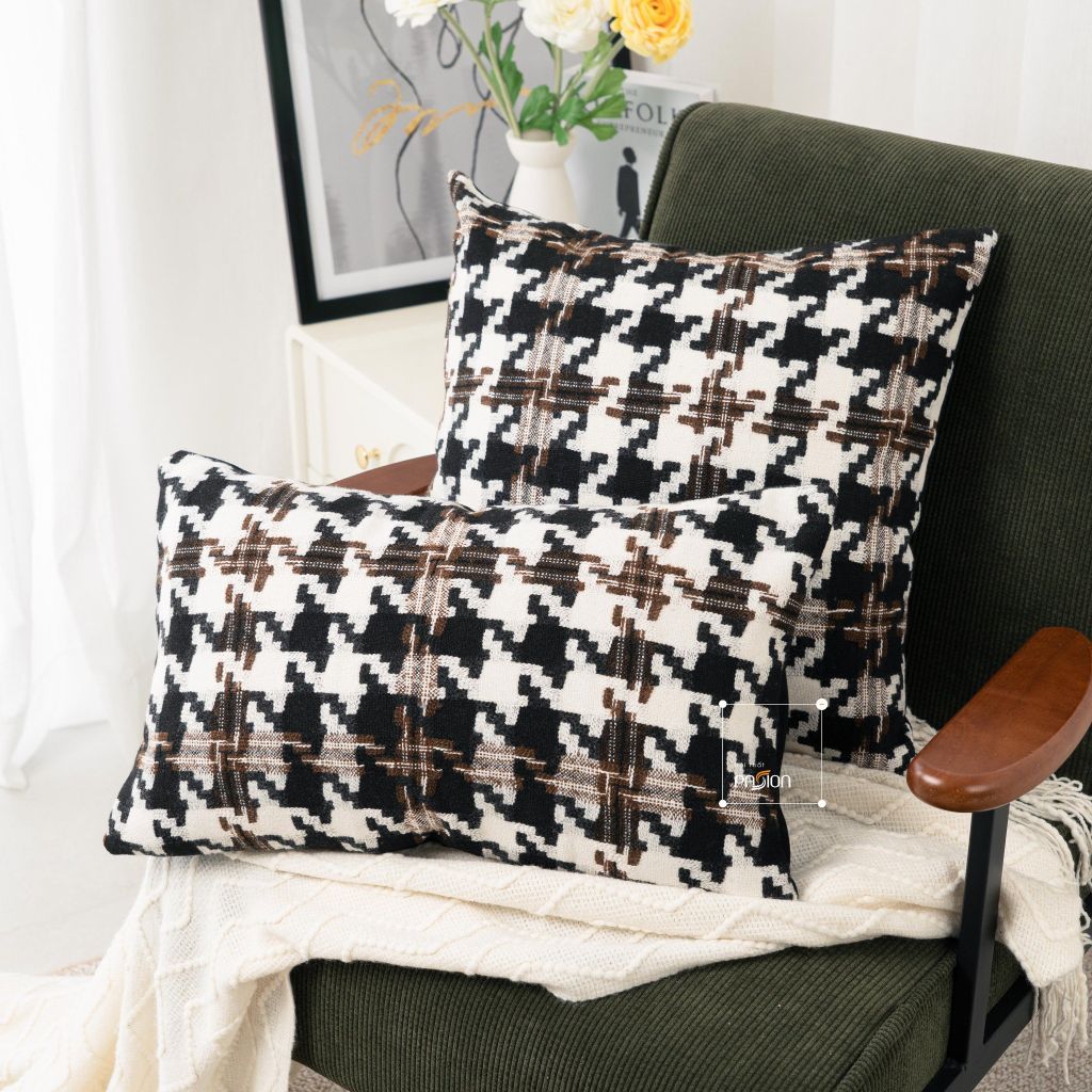 Gối Tựa Lưng Lông Len Dệt Họa Tiết Houndstooth