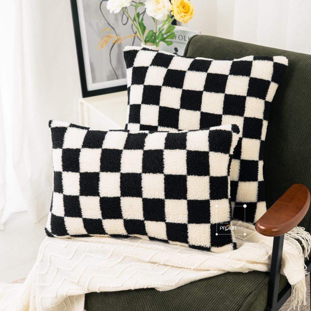 Gối Tựa Lưng Lông Len Dệt Họa Tiết Houndstooth