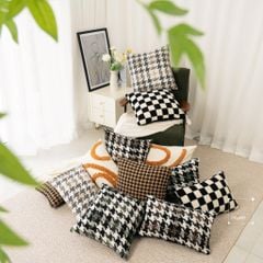Gối Tựa Lưng Lông Len Dệt Họa Tiết Houndstooth