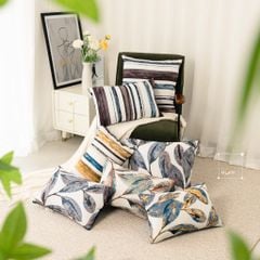 Vỏ Gối Tựa Lưng Nhuộm Sợi Phong Cách Ý Gối Sọc Phối Lá Bắc Âu