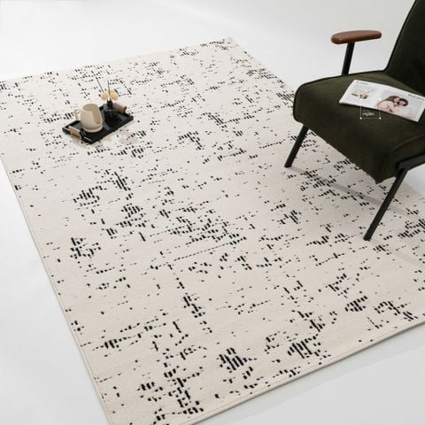 Thảm Trải Sàn Dệt 3D Trắng Điểm Đen Hiện Đại Chống thấm