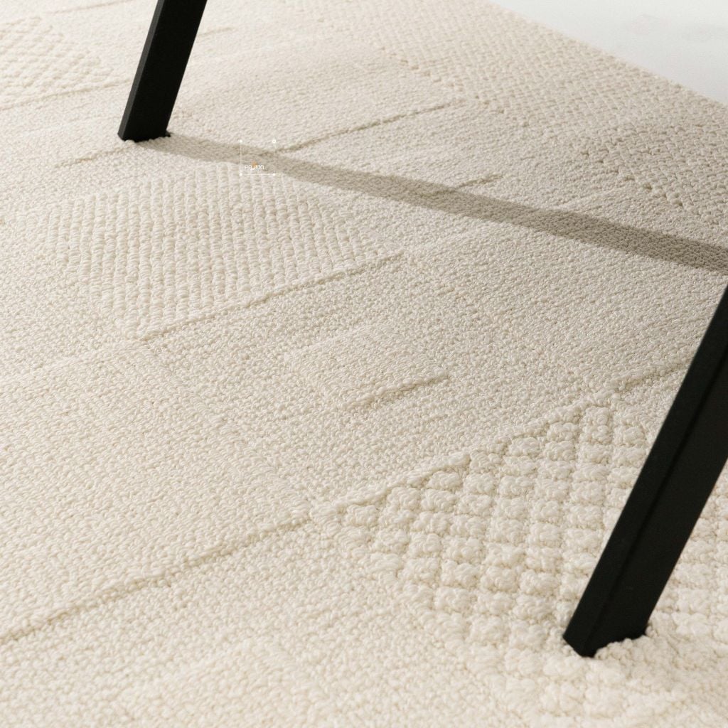 Thảm Trải Sàn Phong Cách Màu Trắng Bắc Âu Sợi Dệt Chống Thấm Caro Vuông