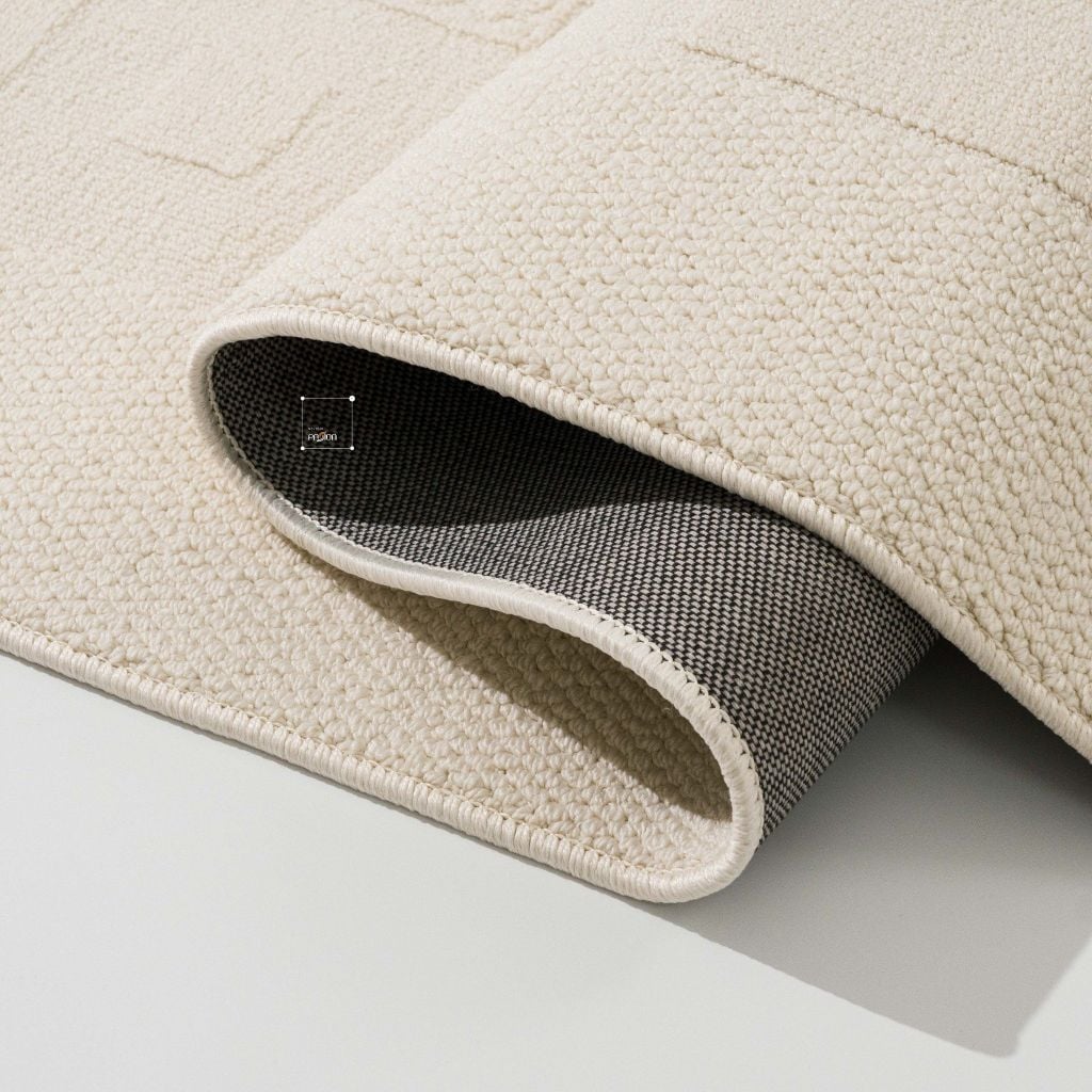 Thảm Trải Sàn Phong Cách Màu Trắng Bắc Âu Sợi Dệt Chống Thấm Caro Vuông