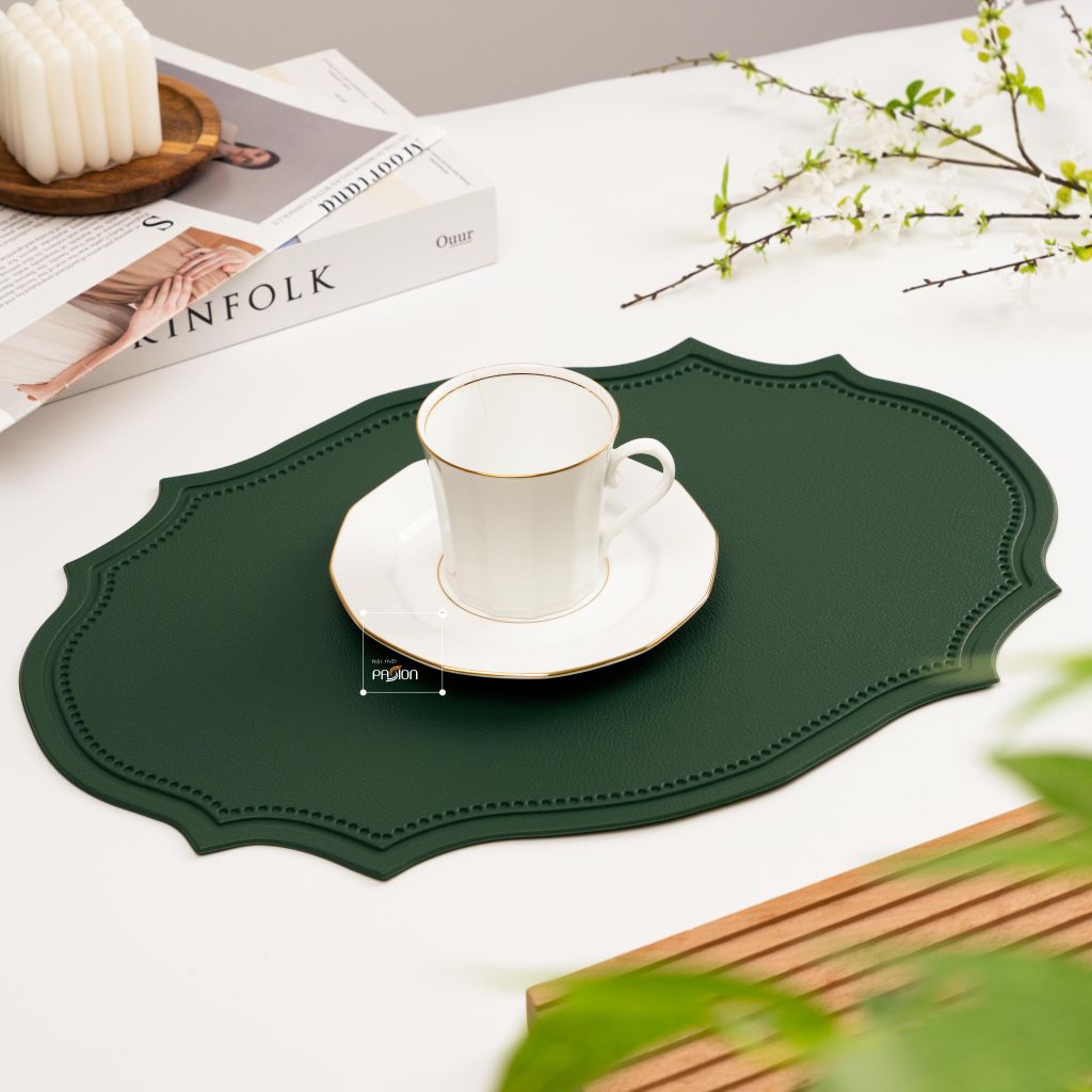 Tấm Lót Bàn Ăn Placemat Da PU Chống Thấm Kiểu Bầu Dục Phương Tây