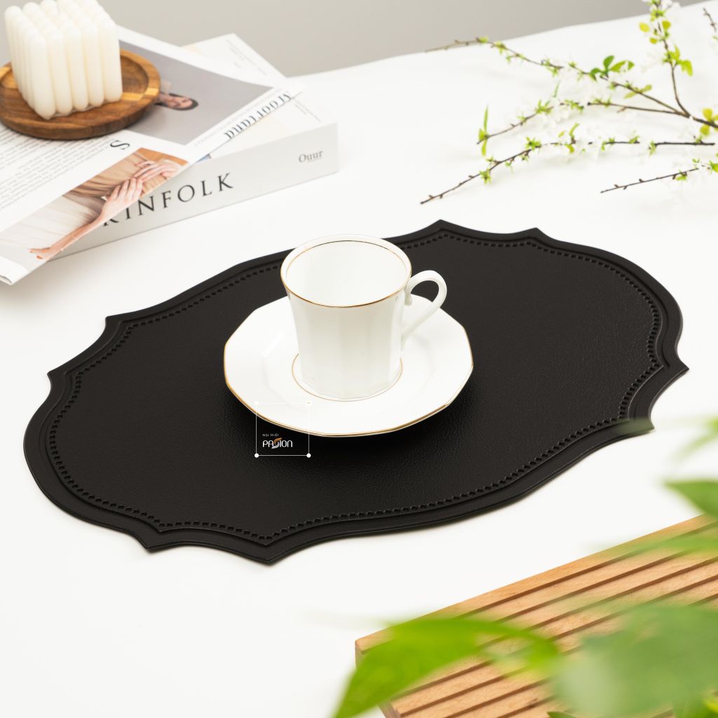 Tấm Lót Bàn Ăn Placemat Da PU Chống Thấm Kiểu Bầu Dục Phương Tây