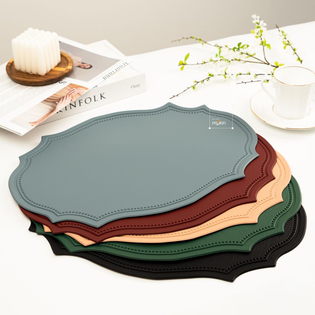 Tấm Lót Bàn Ăn Placemat Da PU Chống Thấm Kiểu Bầu Dục Phương Tây