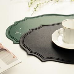 Tấm Lót Bàn Ăn Placemat Da PU Chống Thấm Kiểu Bầu Dục Phương Tây