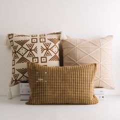 Set Vỏ Gối Tựa Lưng Phong Cách Nâu Be Tối Giản - Set 6