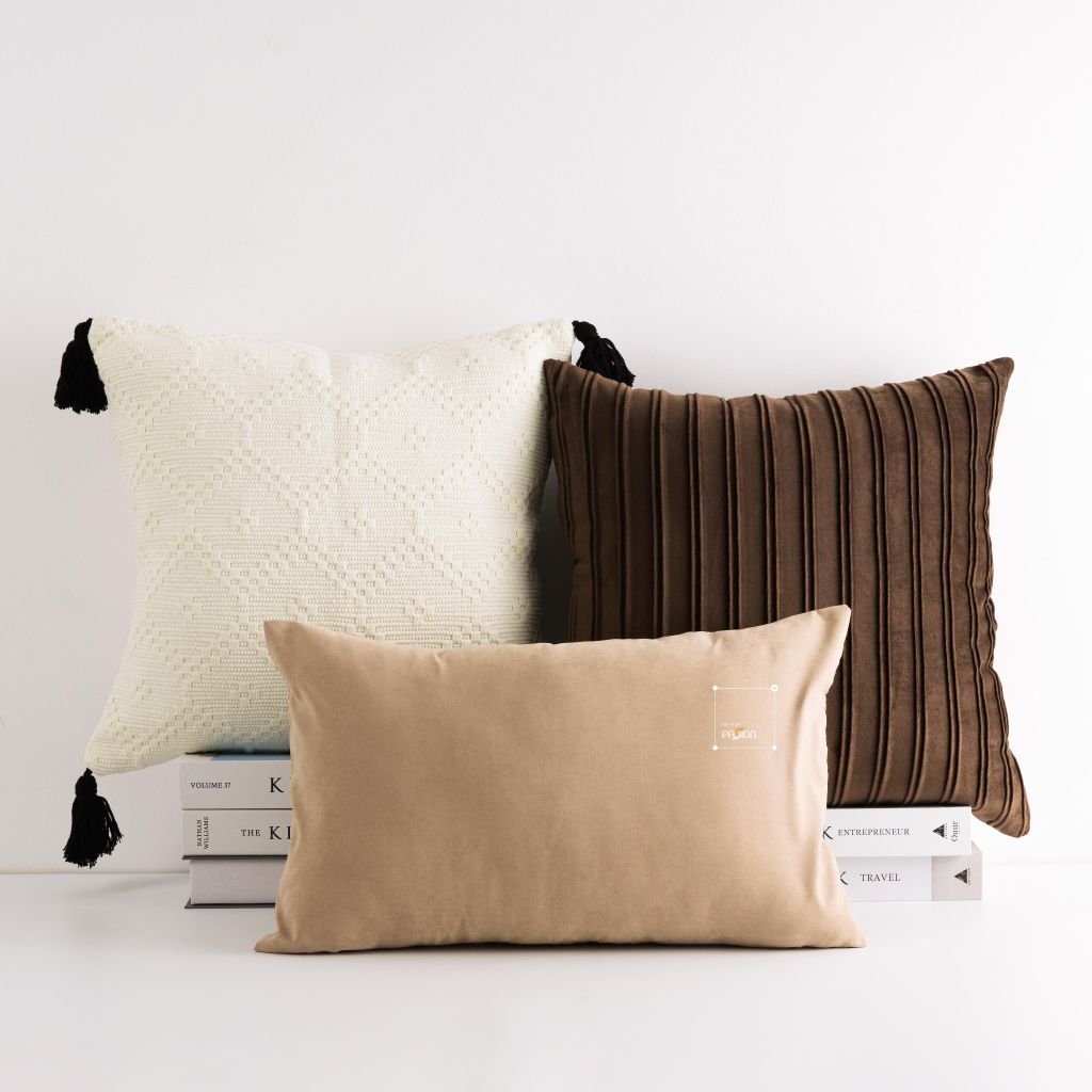 Set Vỏ Gối Tựa Lưng Phong Cách Nâu Be Tối Giản - Set 7