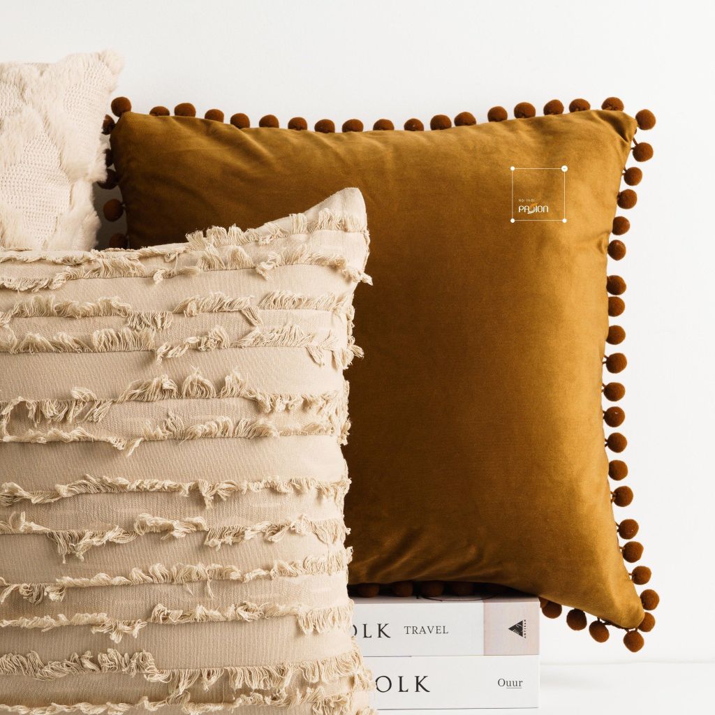 Set Vỏ Gối Tựa Lưng Phong Cách Nâu Be Tối Giản - Set 14