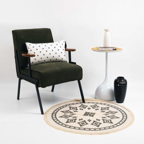 Thảm Canvas Tròn Tua Rua Scadivian Thổ Cẩm