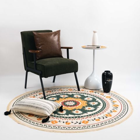 Thảm Tròn Canvas Bohemian Trang Trí