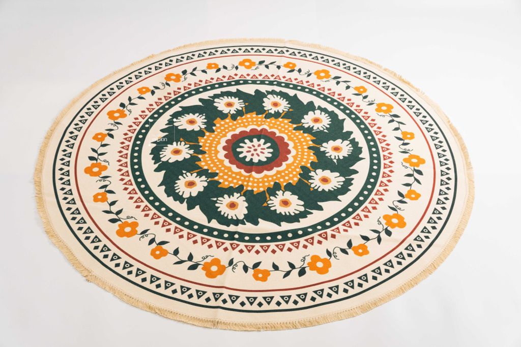 Thảm Tròn Canvas Bohemian Trang Trí