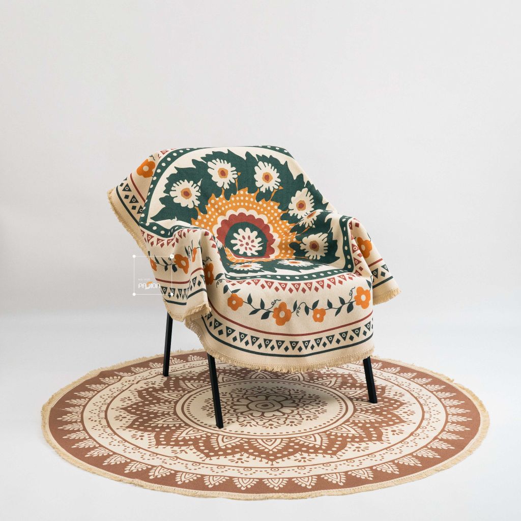 Thảm Tròn Canvas Bohemian Trang Trí
