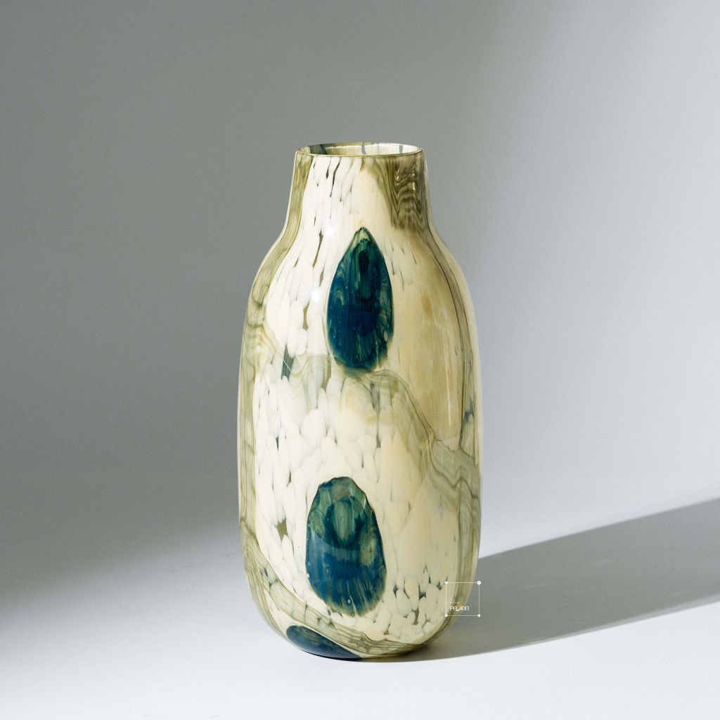 Bình Hoa Thủy Tinh Kết Cấu Lưới Xanh Lam Sang Trọng