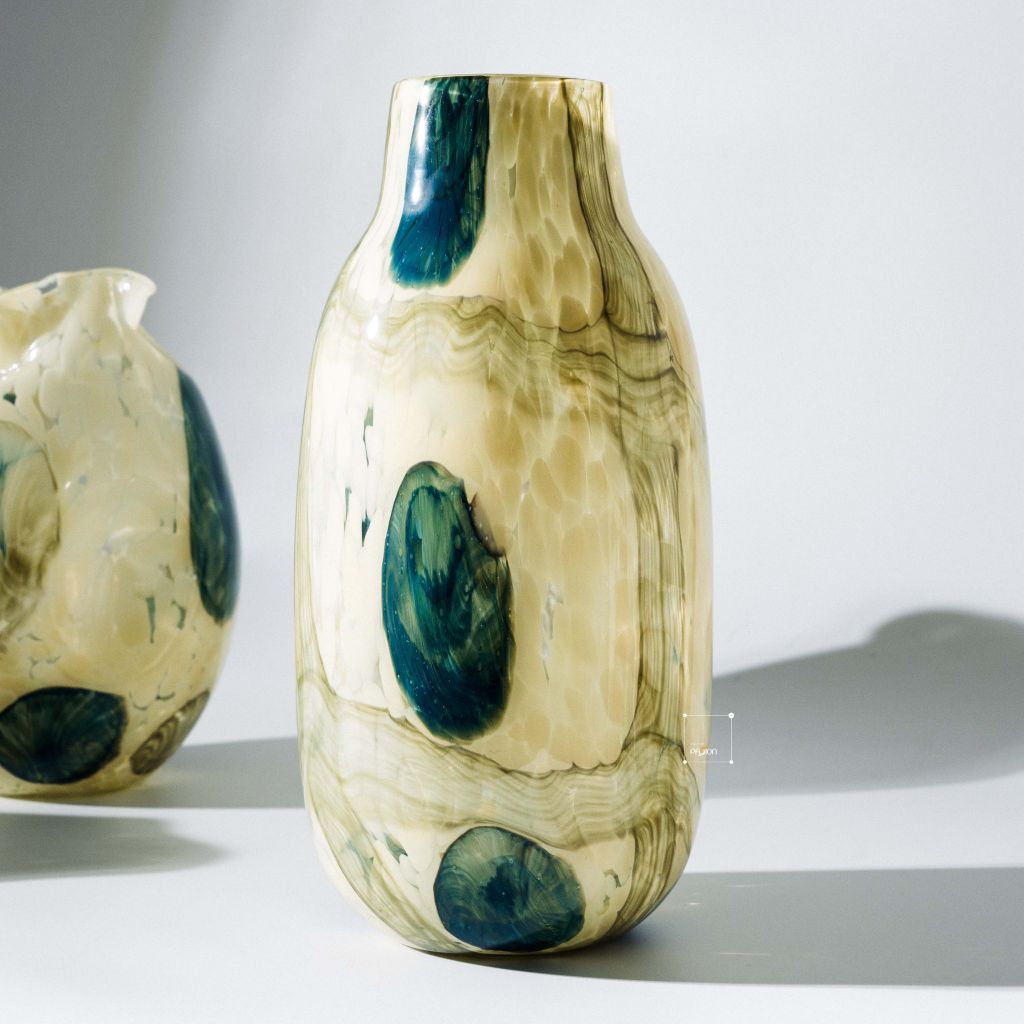 Bình Hoa Thủy Tinh Kết Cấu Lưới Xanh Lam Sang Trọng